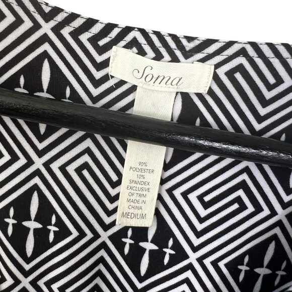 Soma Black White Print Long Sleeve Knee Length Dress Medium - Picture 5 of 8